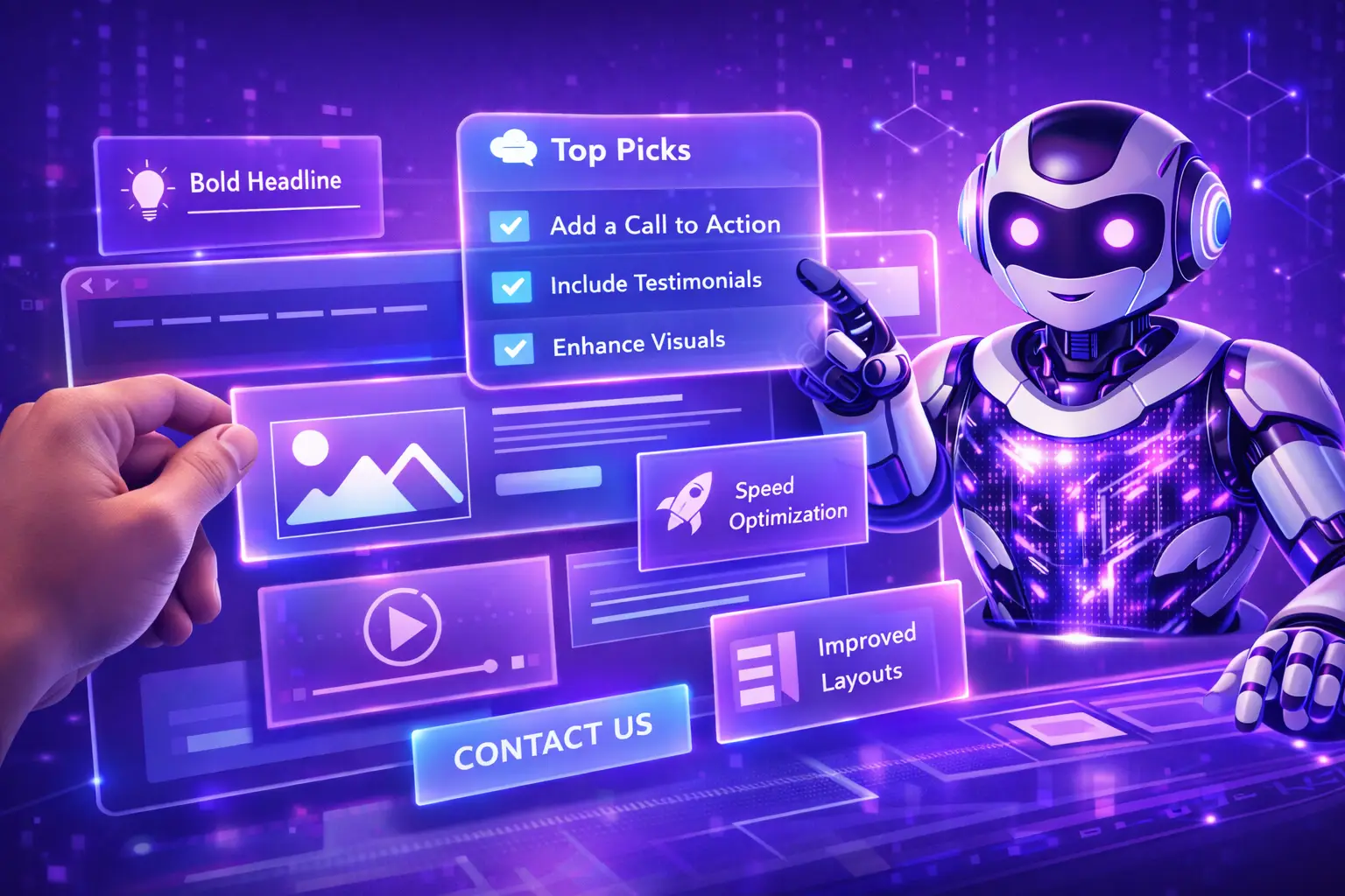 User dragging website sections with AI suggestions in website builder